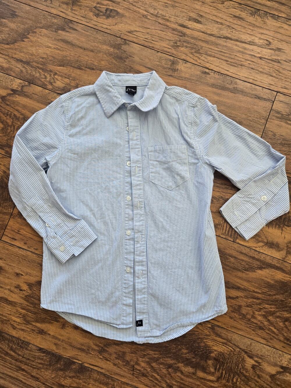 Art Class Boys Medium 8 Oxford Striped Long Sleeve Button Down Shirt Gray